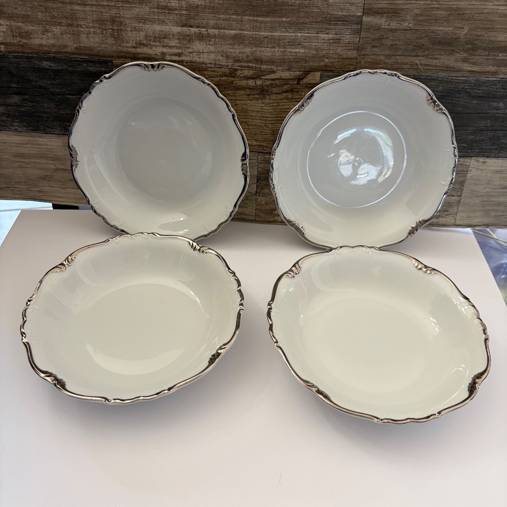 Edelstein Bavaria Maria Theresia Sheridan Soup Bowls Set of 4 Silver Trim 19639